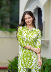 Lime Green Cotton Ikat Print Co-Ord Set